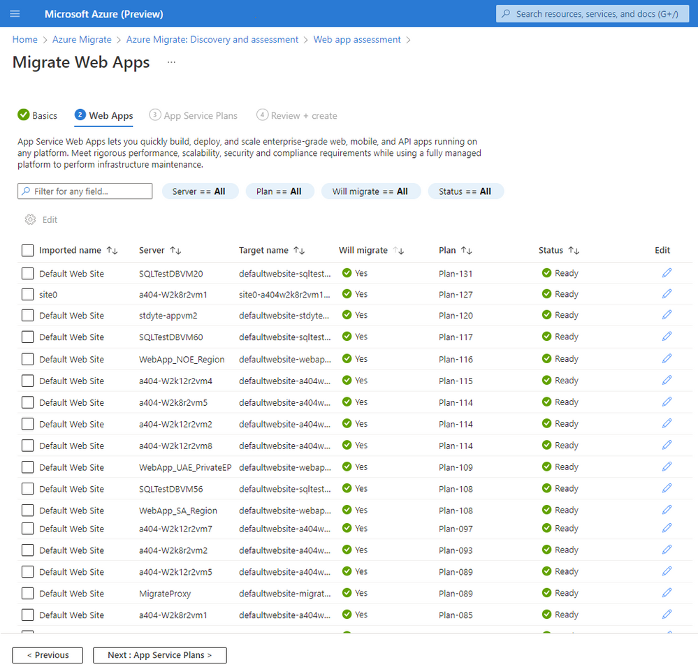 Azure Migrate Web App Assessment