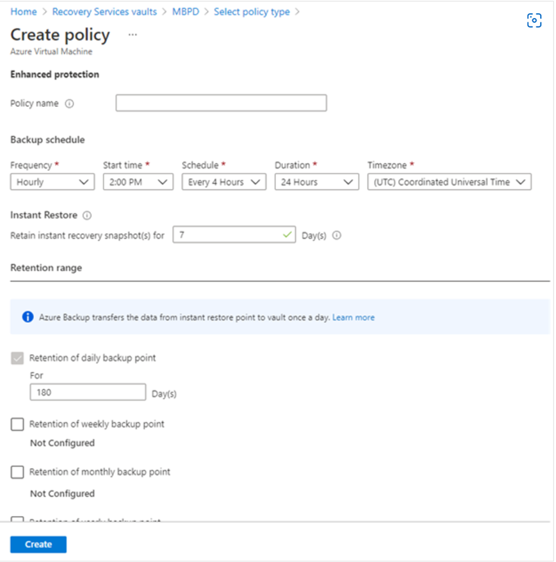 Create policy Enhanced protection screenshot