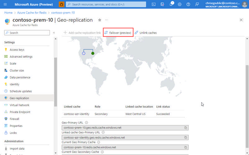 Screenshot of linked caches with Failover highlighted.